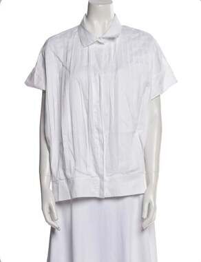 JIL SANDER PLEATS HALF SLEEVES BLOUSE Button-Up-White. Size XL